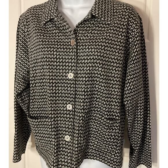 Liz Claiborne 100% Cotton Black White Long Sleeve 2 Front Pockets Jacket S - Picture 3 of 7